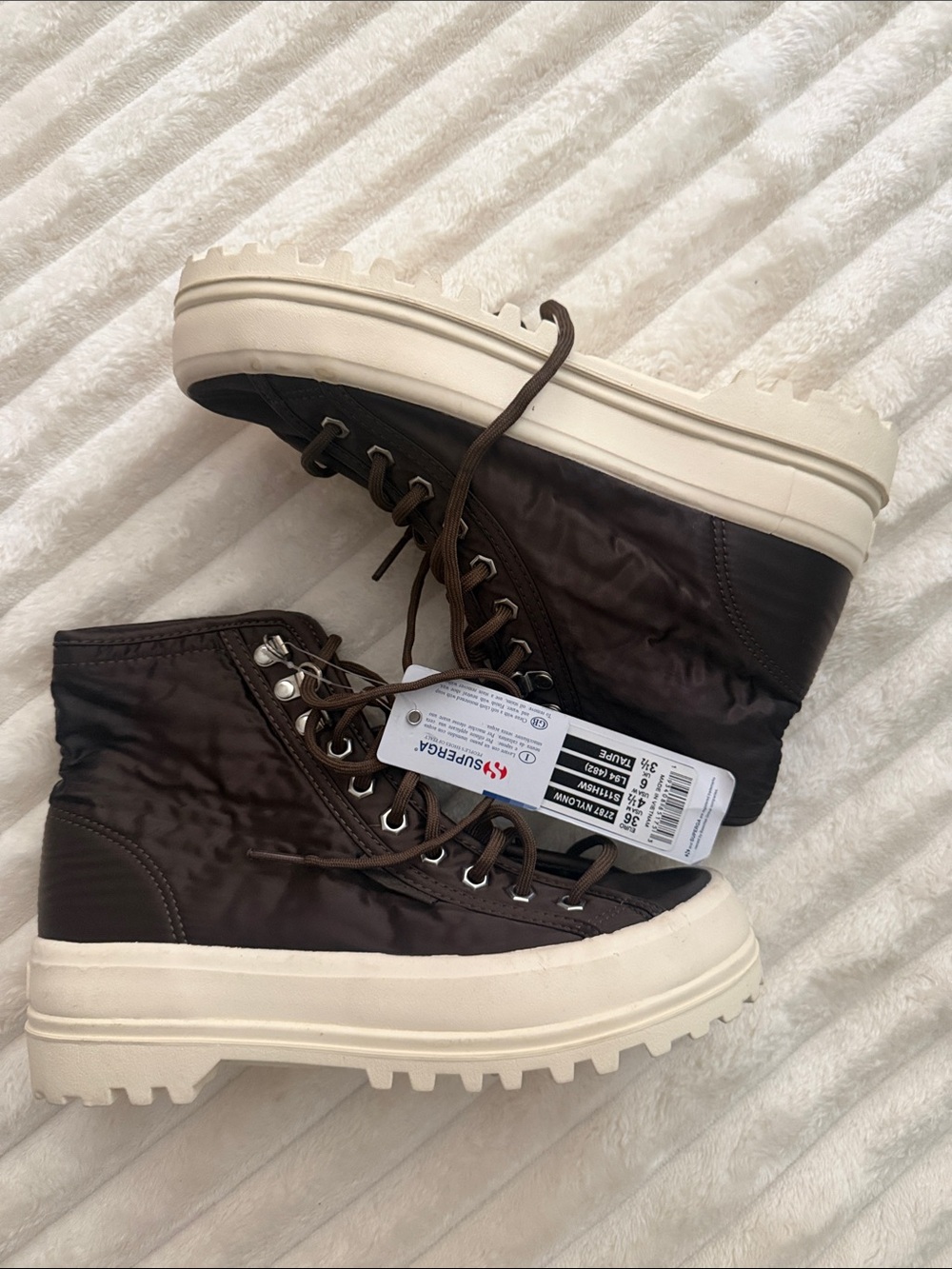 Superga Brown Lace-Up Platform Boots with Cream Soles